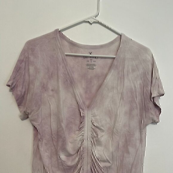 AMERICAN EAGLE Soft & Sexy T Cinch Front Tee Lilac Lavender Purple Boho Cropped - Picture 4 of 12